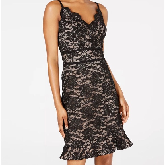 Morgan & Co Jr Body Con Hem Ruffle Evening Dress Lace NWT. Size 3 - Picture 2 of 7